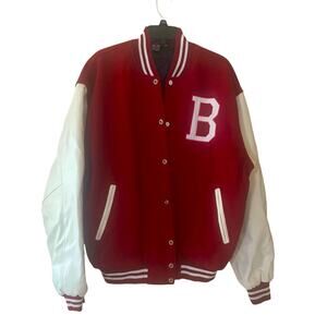 Breezy Excursion Varsity Jacket Mens XL University Wool Leather Sleeve Red White
